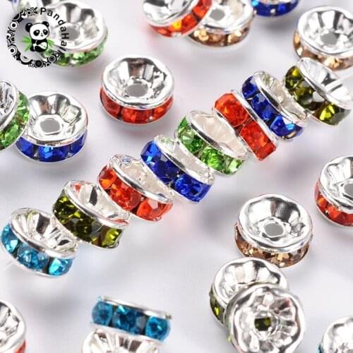 200pcs 6mm 7mm 8mm Plated Crystal Rondelle Brass Rhinestone Spacer Beads for Jewelry Making DIY Bracelet Necklace Nickel Free