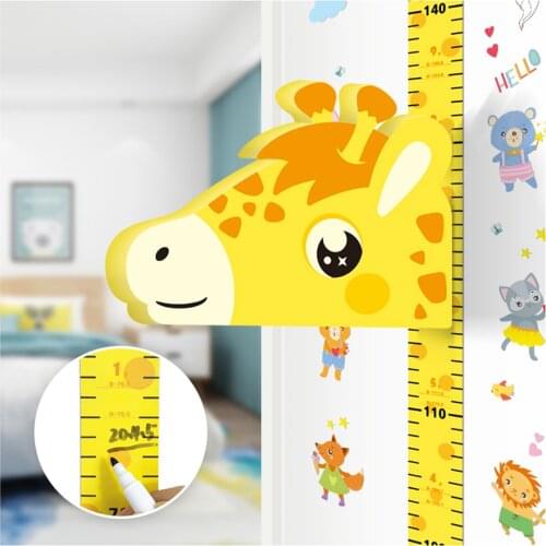 Hot 3D Movable Cartoon Children Height Ruler Wall Decoration with Animal Shape Movable Magnetic Sticker Household