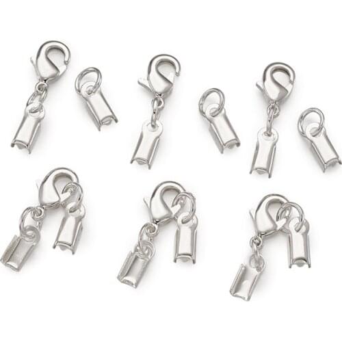 10Sets 33x5mm Silver Tone Brass Clip Ends with Lobster Claw Clasps Metal for Jewelry DIY Making Necklace F70