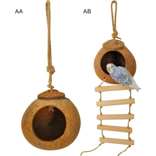 Natural Coconut Shell Bird Cages Parrot House Nesting House Cage With Hanging Lanyard Bed For Finches Sparrows Small Pet