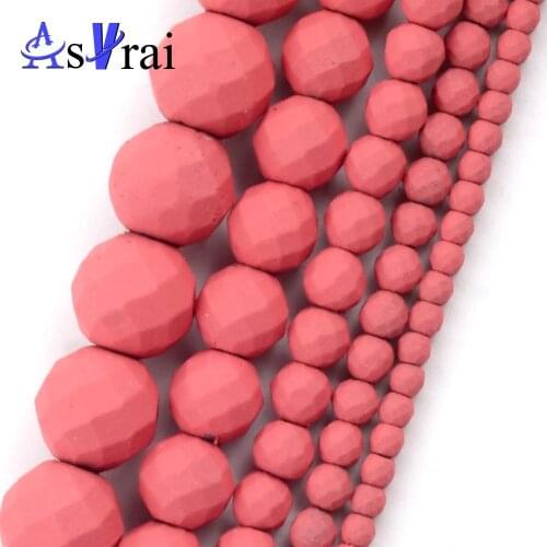 Natural Rose Red Hematite Stone Neon Rubber Matte Round Faceted Beads For Jewelry Making 2mm-10mm Spacer Beads Diy Bracelets 15"