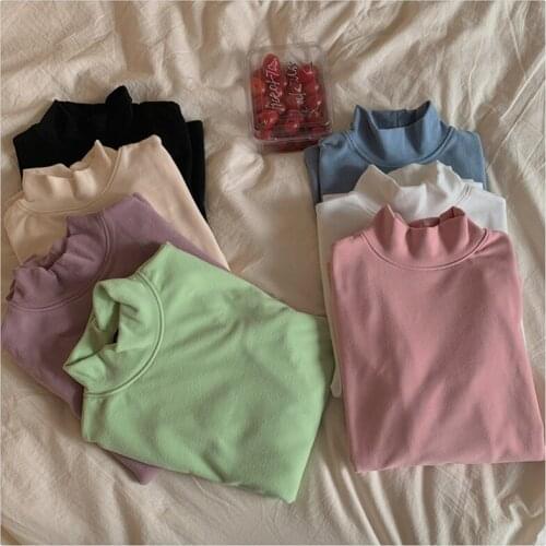 2021 Autumn Turtleneck Reder T-shirts Long Sleeve Solid Black Winter Tops Tees Female Casual Slim T ShirtT Drop Shipping 051