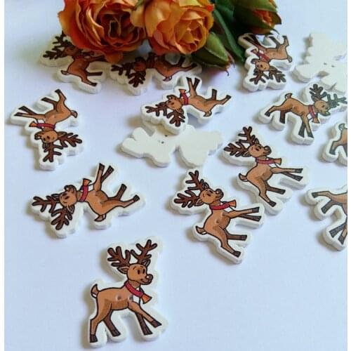 30pcs/lot 2-hole Christmas buttons Christmas deer Shape Printed Wooden button Sewing Scrapbooking Crafts accessory
