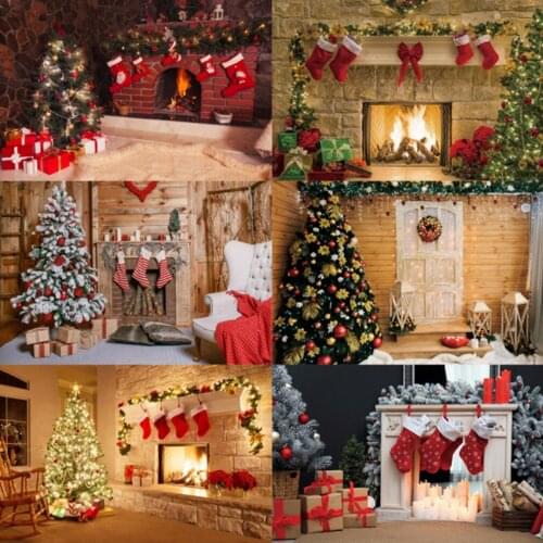 Christmas Fireplace Theme Backdrop for Photography Tree Sock Gift Decorations Xmas Party Supplies Background Photo Booth Props