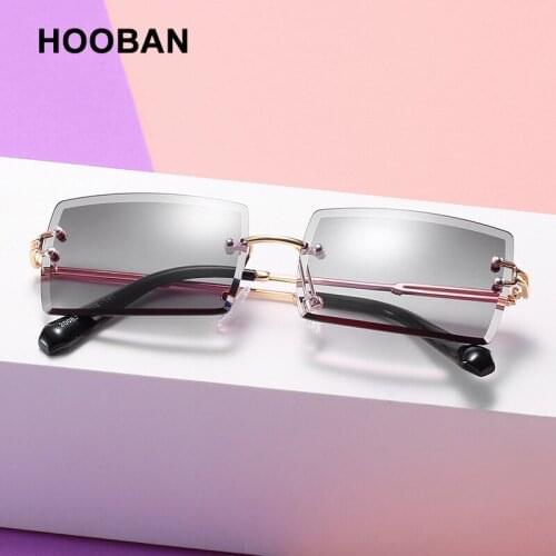 Brand Designer Rimless Sunglasses Women Men Fashion Gradient Lady Sun Glasses Retro Rectangle Cutting Lens Shades Frameless