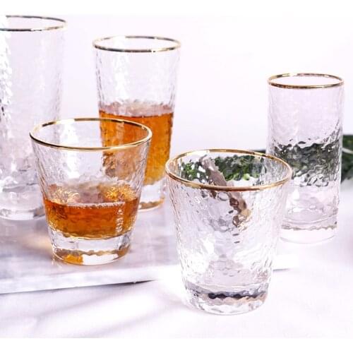 Whiskey Glass Lot Japanese Style Gold Circle Wine Glass Hammer Grain Wine Glass Bar Water Glass Home Juice Glass Glass Drinkware