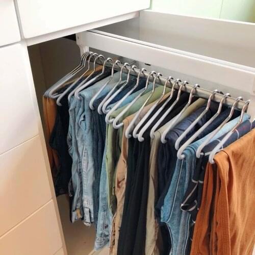 35-45cm Wardrobe Stretch Trousers Rack Push-Pull Drawer Type Clothes Trousers Storage Rack Adjustable Pull-Out Closet Valet Rod