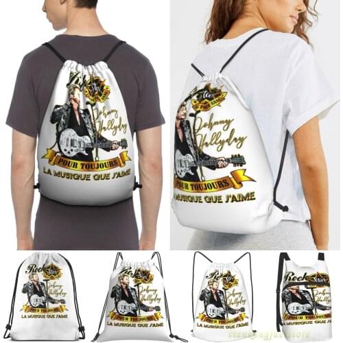 Unisex Drawstring Bags Johnny Hallyday(2) Women Drawstring Backpacks Men Outdoor Travel Backpacks Training Fitness Bag