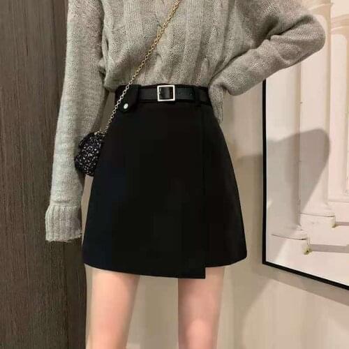 Black Womens Autumn and Winter Short Skirt High Waist A- line Skirt Woman Skirts Faldas Jupe