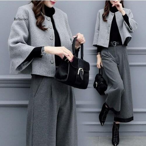 New Autumn Business Pant Suit Women Set Sashes Middle Cut Out Blazers Suit + Full Length Pant Ladies 2 Piece Set