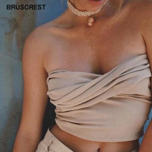 2019 Summer Pink Black White Crop Top Women Twist Front Tube Top Bandeau Neck Strapless Sleeveless Sexy Top Underwear Women