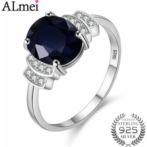 Uloveido Created Dark Blue Oval Spinel Ring Women Party Wedding Set 925 Sterling Solid Silver Fine Jewelry with Box 10%CJ008