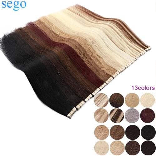 Sego 3x0.8cm 20Pcs 2.5g/Pc Mini Tape In Hair Human Hair Extensions Invisible PU Skin Weft Natural Straight Machine Remy Hair