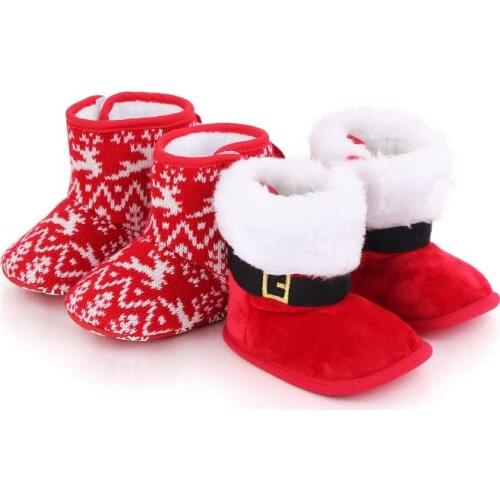 2020 Winter Christmas Santa Claus Boots Warm First Walkers Baby Snow Boots Infant Crochet Knit Fleece Shoes For Boys Girls Gift