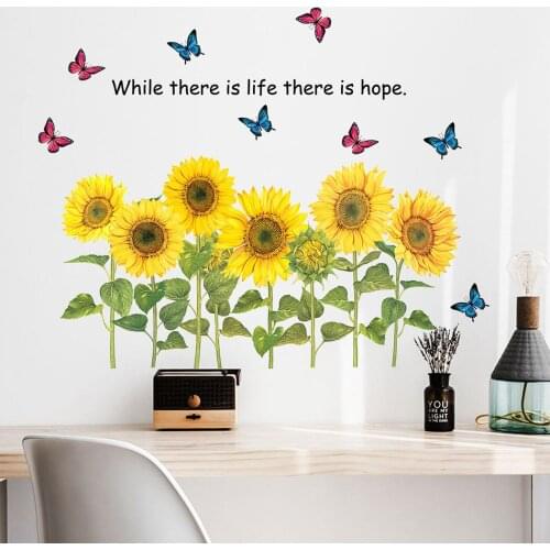 4PCS Sunflower DIY PVC Removable Wall Art Sticker Decals Room Home Mural Decor TV Background Window Ornaments