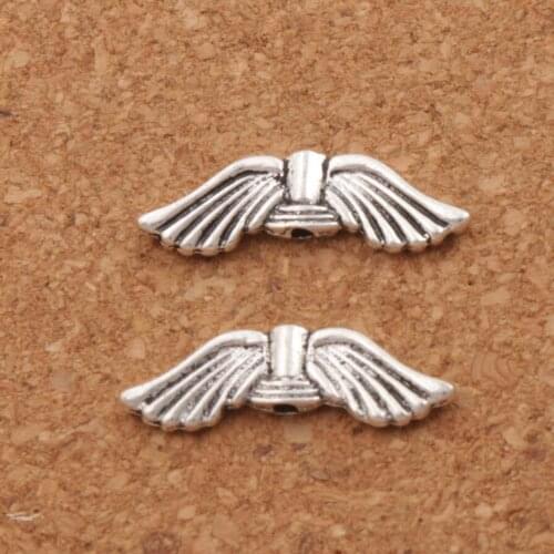 45pcs Angel Wing Charm Beads Spacers 20.7x6.3mm Zinc Alloy Jewelry Findings L082 Metal Animals Classic Lzsilver