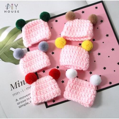 5Pcs Knitting Pompons Pink Mini Hats DIY Craft Kids Hair Headwear Material Toys Jewelry Accessories Ornaments Cute Small Caps