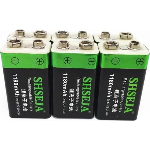 6pcs 9v usb rechargeable battery lithium 6f22 9V li-ion batteries for multimeter Smoke alarm metal detector etc batteries