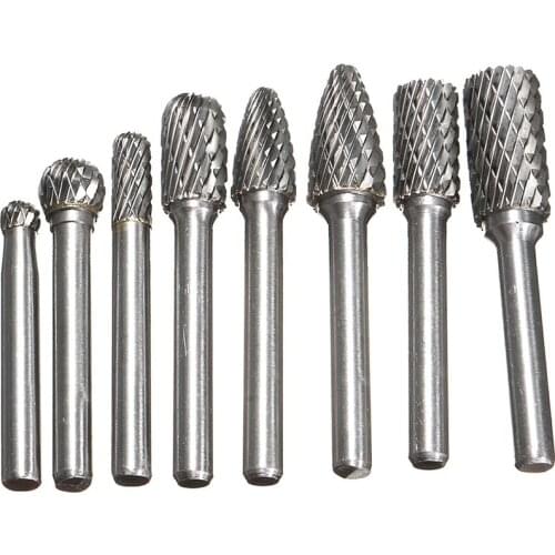 8pcs/set double groove rotary industrial files, tungsten steel grinding head