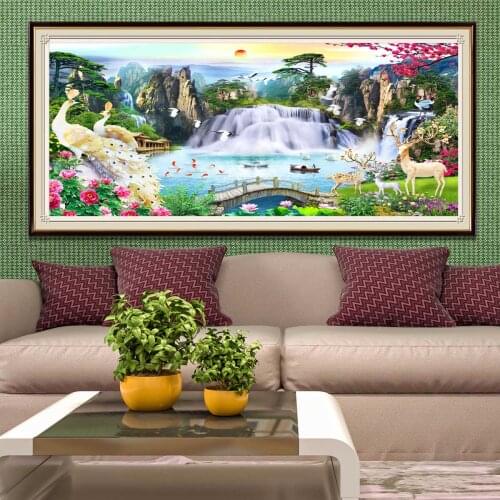 Big Size Diamond Painting Landscape Waterfall Cross Stitch Full Drill Kits Embroidery Mosaic Scenery Pictures Rhinestone Gift