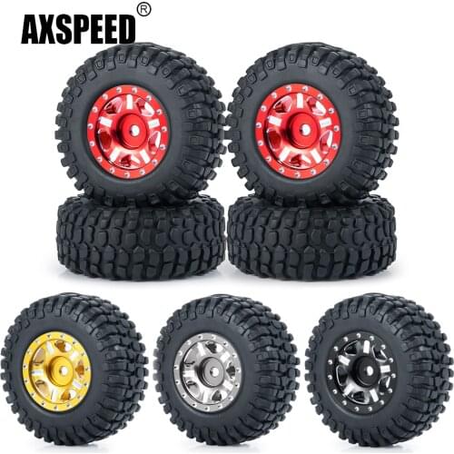 AXSPEED 4Pcs 1.0'' Metal Beadlock Wheel Rims with Soft Rubber Tires for Axial SCX24 90081 1/24 RC Car Truck Parts Accessories