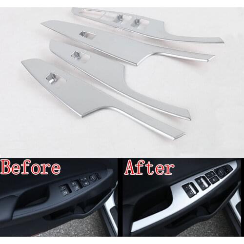 BBQ@FUKA 4x Chrome Car Door Window Mirror Switch Button Panel Cover Frame Trim Bezel Styling Sticker Fit For Hyundai Tucson 2016