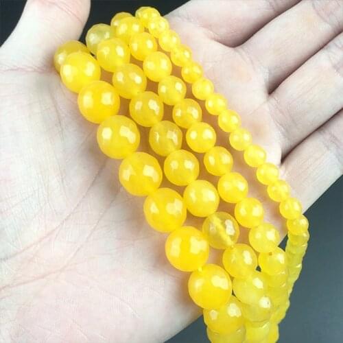 Natural Faceted Yellow Chalcedony Jades Stone Beads Round Spacer Beads For Jewelry Making DIY Charms Bracelet 15''4/6/8/10/12mm