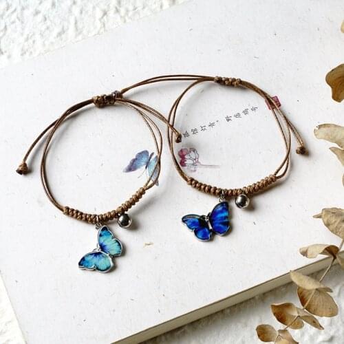 1 Piece Fashion Ceramic Insect Braided Bracelets Blue Butterfly Animal Pentagram Star Rope Chains Women Party Jewelry