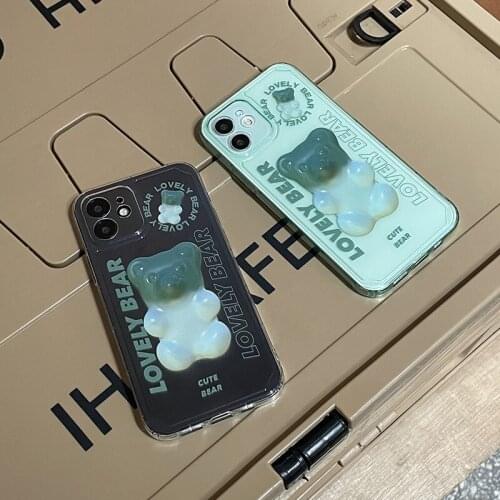 Korea Gradual Green Cartoon Cute Candy 3D Bear TPU Phone Case For iPhone 11 12 Pro Max XR XS Max X 7 8 Plus Shock Proof Cover