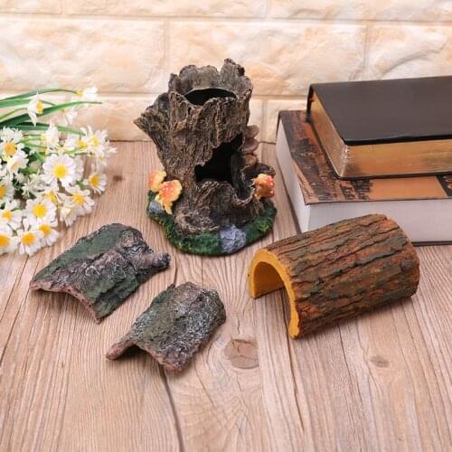 Reptile Vivarium Hiding Case Snake Gecko Dragon Half Log Hide Rock Tree Hole