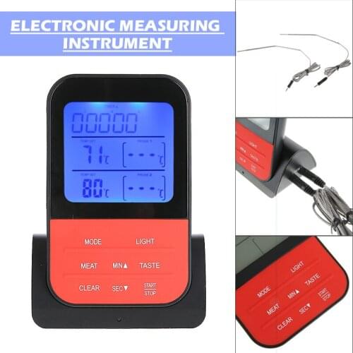 Newest LCD Digital Grill Thermometer Portable Temperature Tester Timer Multifunctional Dual-Probe Technology Fit for Oven BBQ