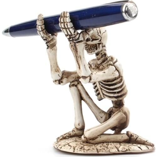 Skull Pen Holder Shaver Storage Rack Halloween Decoration Skeleton Statue Sculpture Stationery Resin Ornaments Retro Home Decor