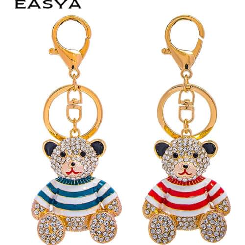 EASYA 1pcs Cute Cartoon Bear Keychain Toy Girl Bag Car Key Ring Pink Blue Mobile Phone Pendant Jewelry