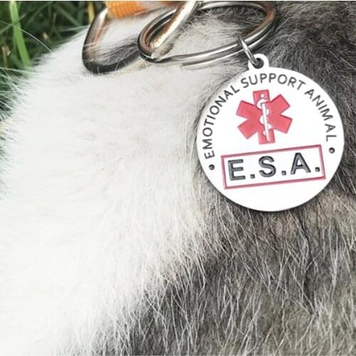 ESA Emotional Support Animal Dog ID Tags Round Stainless Steel Pet Tag Medical Assistance Pendants Accessories
