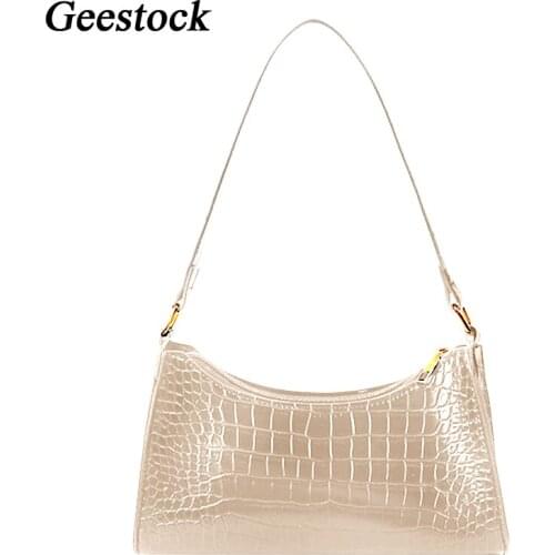 Geestock Shoulder Bag for Women Retro Crocodile Pattern Hand bag Armpit France Baguette Bags Ladies Fashion Handbags