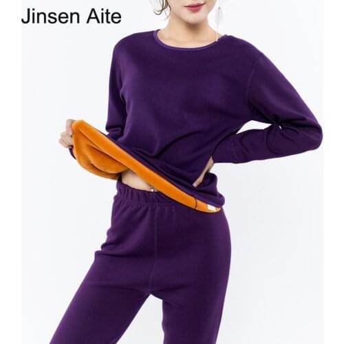 Jinsen Aite New 2XL-6XL Plus Size Winter Thick Fleece Womens Long Johns Sets Warm Femme Thermal Underwear Set Body Suits JS243