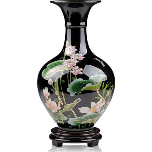 Jingdezhen Ceramic Vase Chinese Style Classic Postoral Vase+Base Figurines Fine Smooth Surface Home Furnishing Decor Articles