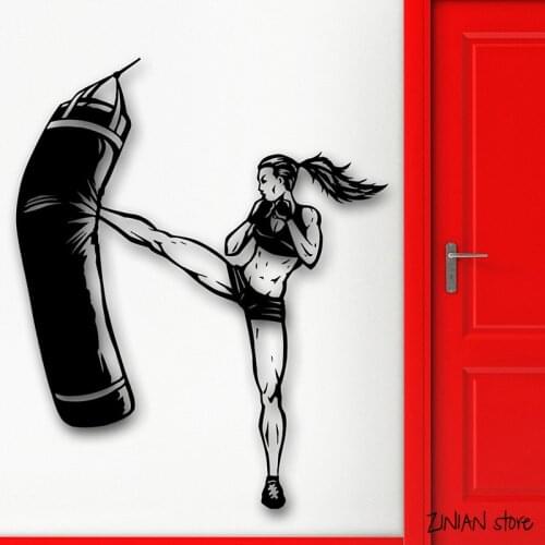 Kickboxing Sports Wall Decals Sexy Girl Fight Wall Stickers For Girls Bedroom Wall Art Mural For Girl Living Room Wallpaper H021
