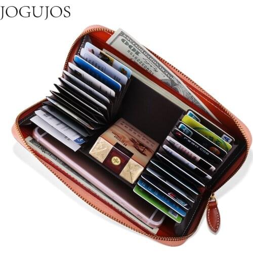 JOGUJOS New Genuine Leather Wallet Men Women Clutch Bag Zipper Wallet Cowhide Female Purse Long Women Wallets Coin Purse