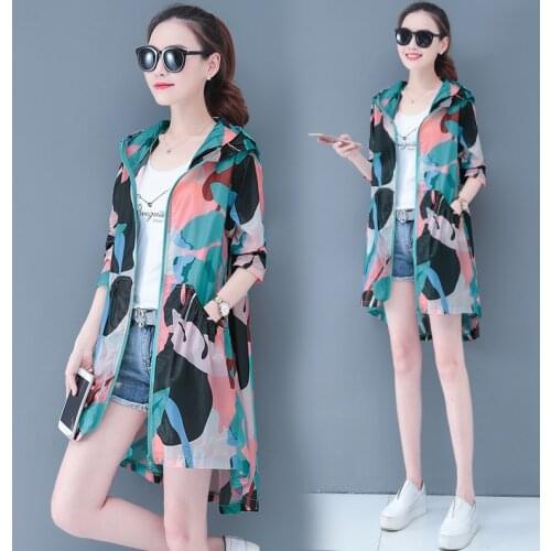 Summer Hooded Sun Protection Clothing Female Fashion Plus Size Loose Camouflage Windbreaker Sunscreen Coat For Women Long Jacket