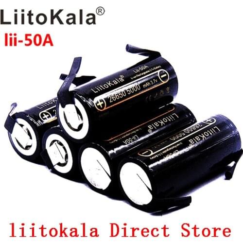 LiitoKala Lii-50A-N 3.7V 26650 5000mah High Capacity 26650-50A Li-ion Rechargeable Battery for led Flashlight+DIY Nickel