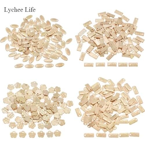 Lychee Life 100PCS Gold Handmade Letter Metal Labels For Garment Bags DIY Sewing Tags Clothes Decoration Accessories