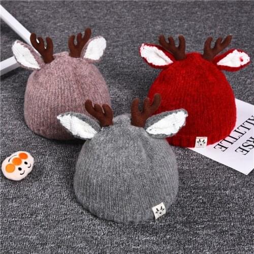 Winter Cute Cartoon Hat Deer Ears Baby Cap Knitted Baby Boy Girl Hat Bonnet Beanie Children Kids Hat Newborn Christmas Baby Cap