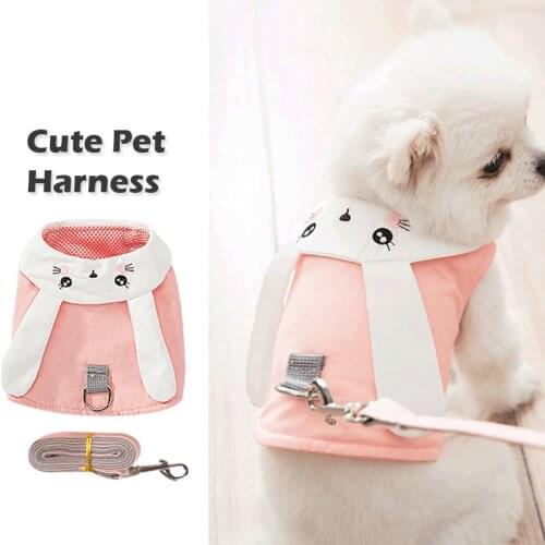 Cute Pet Dog Leash Vest Soft Mesh Fabric Rabbit Shape Pet Walking Rope For Small Dogs Pomeranian Corgi Pet Vest Traction Rope