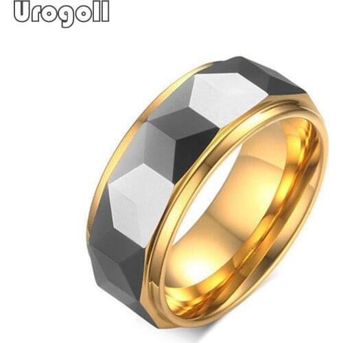 Fashion Men Ring 8MM Gold Plating Tungsten Carbide Rings Wedding Bands For Men Gold Party Wedding Ring Jewelry Gift