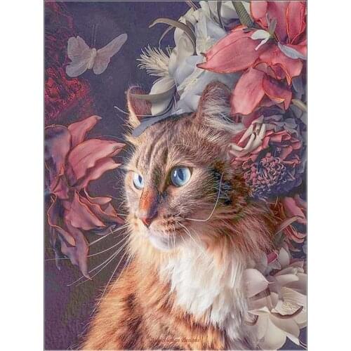 Cat Face Flowers - Counted Cross Stitch Kits - Handmade Needlework Embroidery 14 ct Aida Cross Stitch Sets