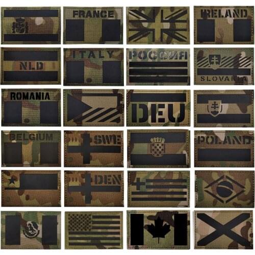 National Flag Reflective Embroidery Emblem Hook Fastener Patch Velcro Military Tactical Iron On Patches Badge for Backpacks Hat