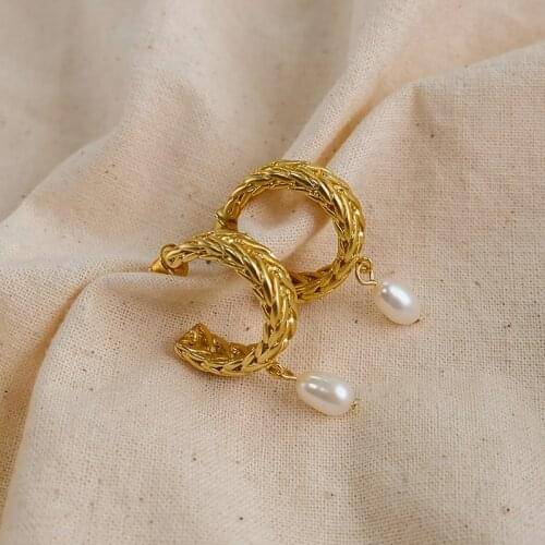 Real Baroque Pearl Dropping Earrings Brass With 18k Gold Women Jewelry Party T Show Gown Runway Rare Korean Japan Trendy