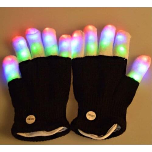Novelty Party Glow Party Supplies Glowing Gloves LED Rave Flashing Glove Glow 7 Mode Light Up Finger Tip Lighting Black