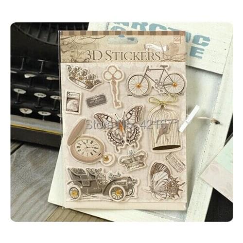 New Arrivals Fashion Dazzling 2sets/lot retro life Butterfly 3D Decorating Stickers Set DIY Photo Album Scrapbooking Kit